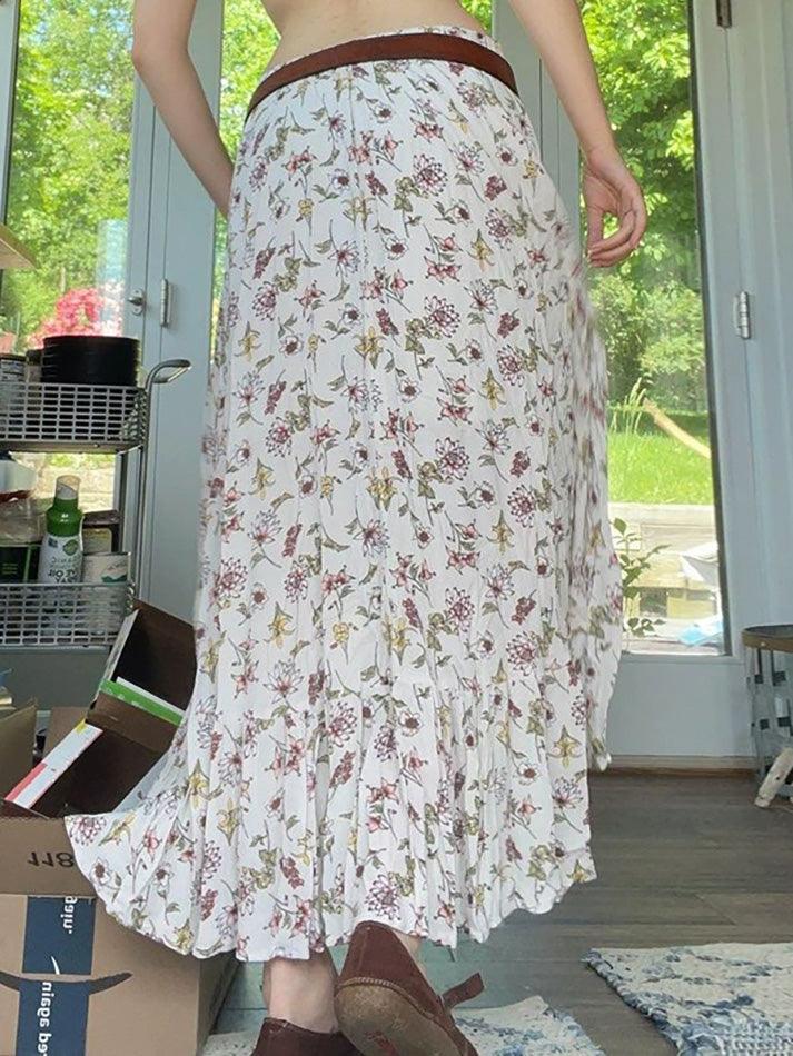Vintage Floral Low Waist Asymmetrical Midi Skirt - AnotherChill