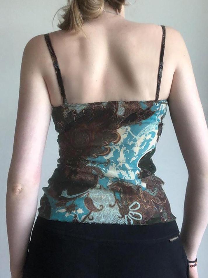 Vintage Floral Print Lace Mesh Tank Top - AnotherChill
