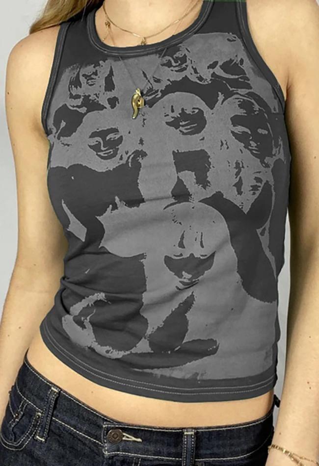 Vintage Girl Graphic Crop Tank Top - AnotherChill