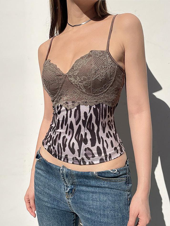 Vintage Lace Leopard V-Neck Cami Top - AnotherChill