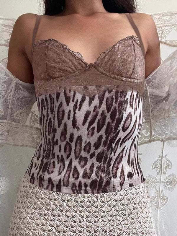 Vintage Lace Leopard V-Neck Cami Top - AnotherChill