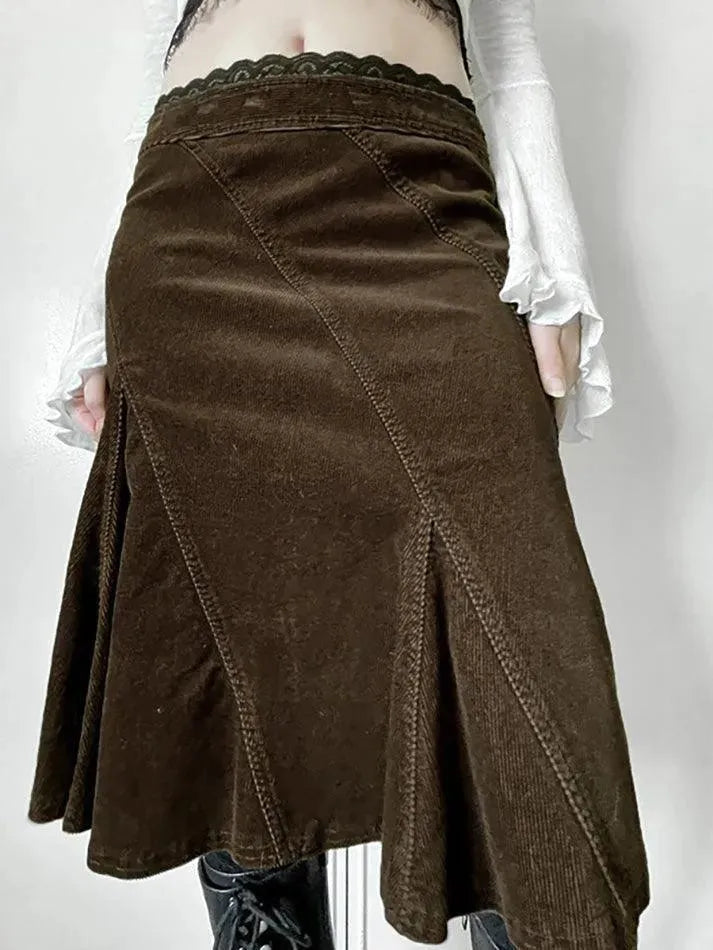 Vintage Lace Trim A-Line Midi Skirt - AnotherChill