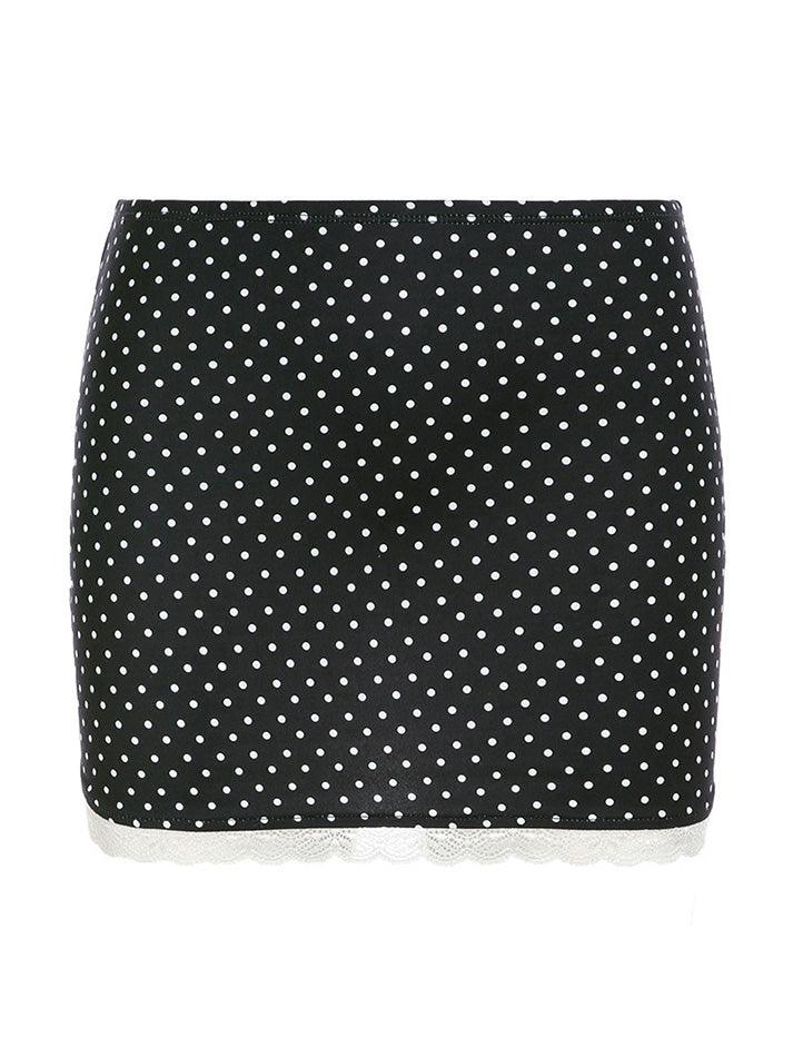 Vintage Lace Trim Polka Dot Low Waist Skirt - AnotherChill