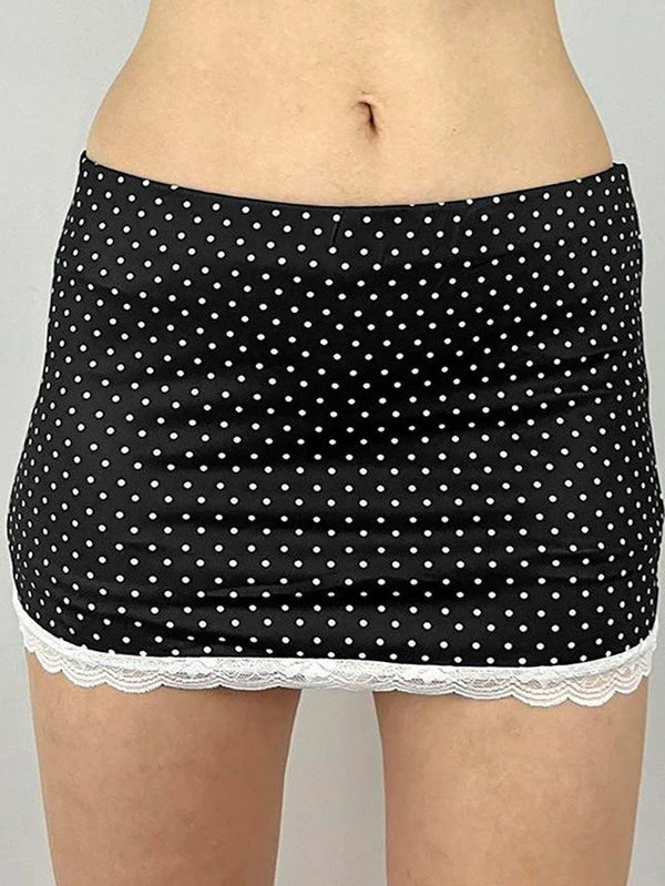 Vintage Lace Trim Polka Dot Low Waist Skirt - AnotherChill