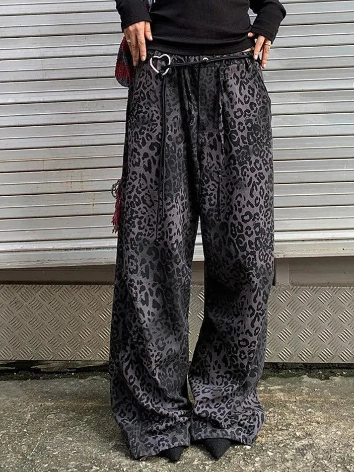 Vintage Leopard Print Wide-Leg Straight Pants - AnotherChill