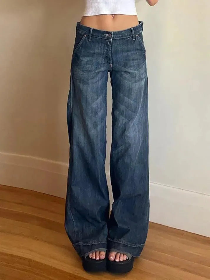 Vintage Low Rise Washed Gradient Straight Leg Jeans - AnotherChill