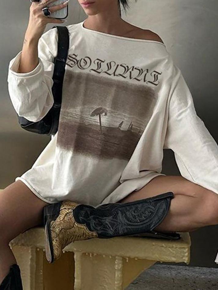 Vintage Printed Oversize Long Sleeve Top - AnotherChill
