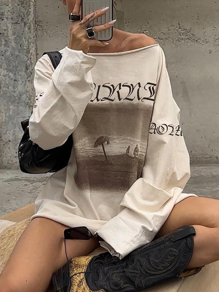 Vintage Printed Oversize Long Sleeve Top - AnotherChill