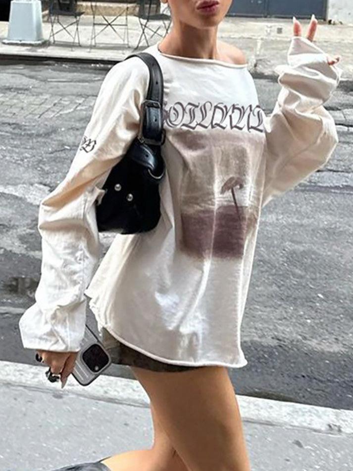 Vintage Printed Oversize Long Sleeve Top - AnotherChill