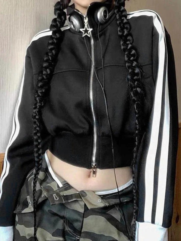 Vintage Side Striped Zip Up Jacket - AnotherChill