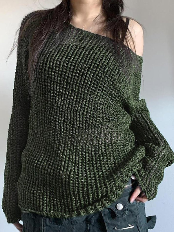 Vintage Solid Color Loose Sweater - AnotherChill