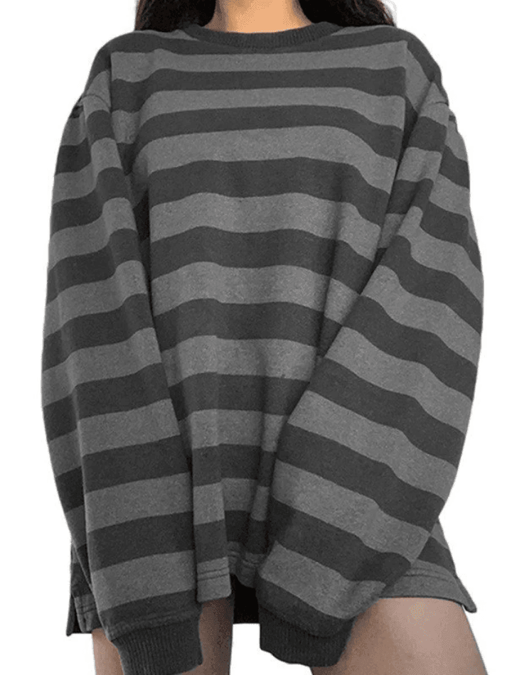 Vintage Striped Oversized Pullover Sweatshirt - AnotherChill