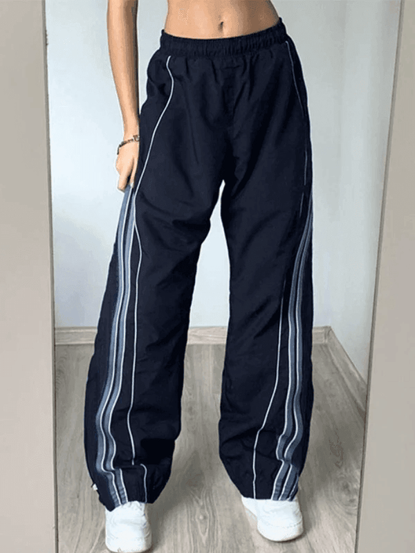 Vintage Striped Piping Baggy Sweatpants - AnotherChill