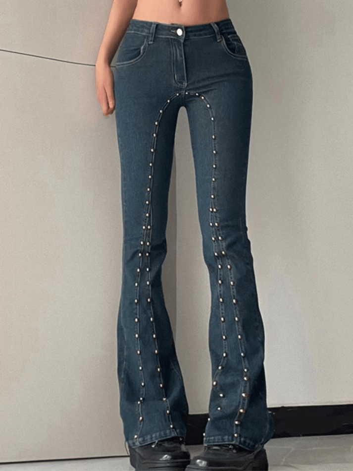 Vintage stud Paneled Low-rise Bootcut Jeans - AnotherChill