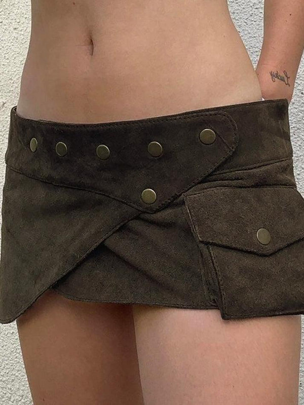 Vintage Studded Low-Waist Mini Skirt - AnotherChill