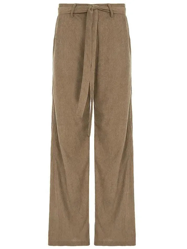 Vintage Tie Corduroy Striped Straight Leg Pants - AnotherChill