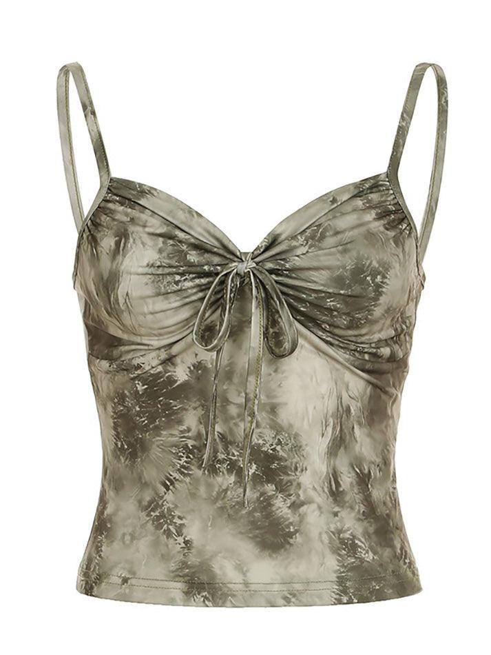 Vintage Tie-Dye Bow Ruched Cami Top - AnotherChill