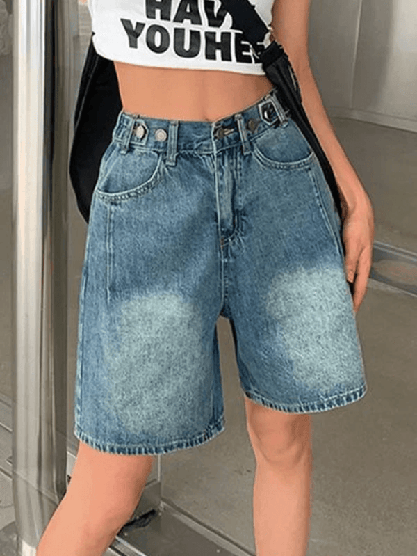 Vintage Washed Blue Cropped Denim Shorts - AnotherChill
