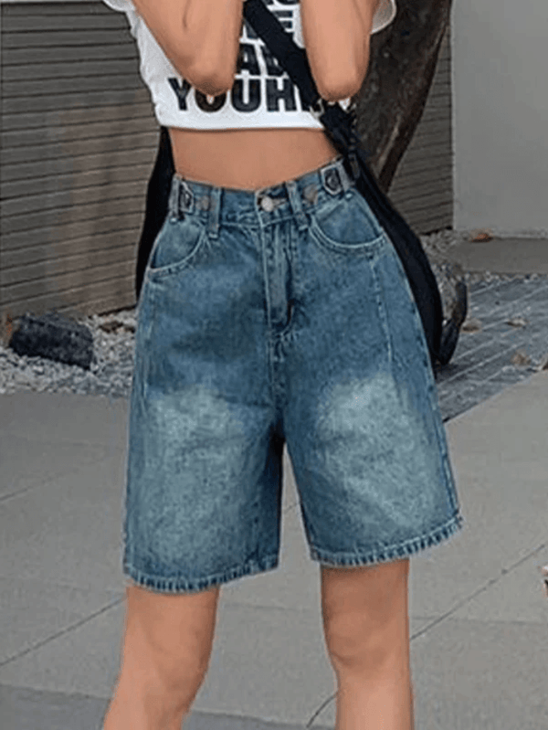 Vintage Washed Blue Cropped Denim Shorts - AnotherChill