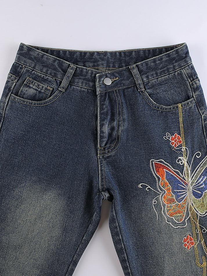 Vintage Washed Butterfly Flare Jeans - AnotherChill