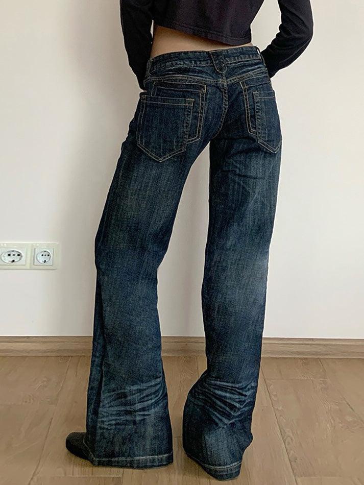 Vintage Washed Ruched Loose Low-Waist Jeans - AnotherChill