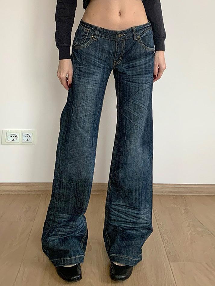 Vintage Washed Ruched Loose Low-Waist Jeans - AnotherChill