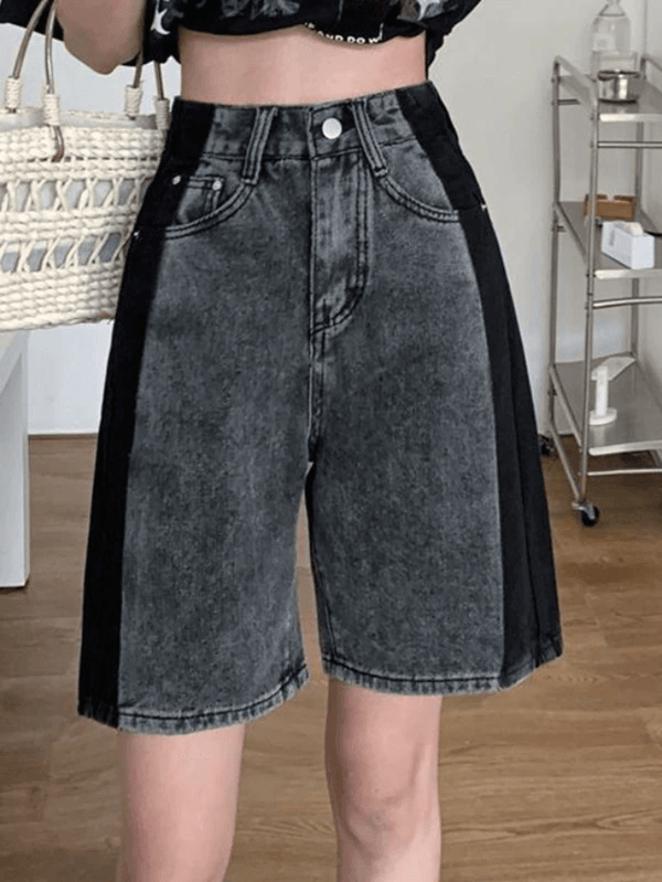 Washed Patchwork Denim Shorts - AnotherChill