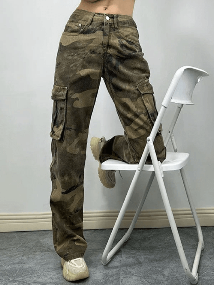 Washed Pocket Camo Cargo Jeans - AnotherChill