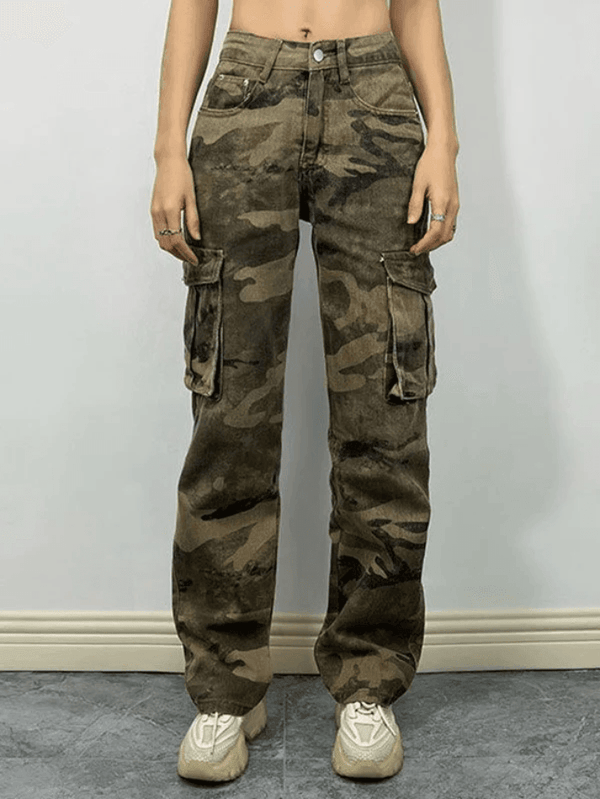 Washed Pocket Camo Cargo Jeans - AnotherChill