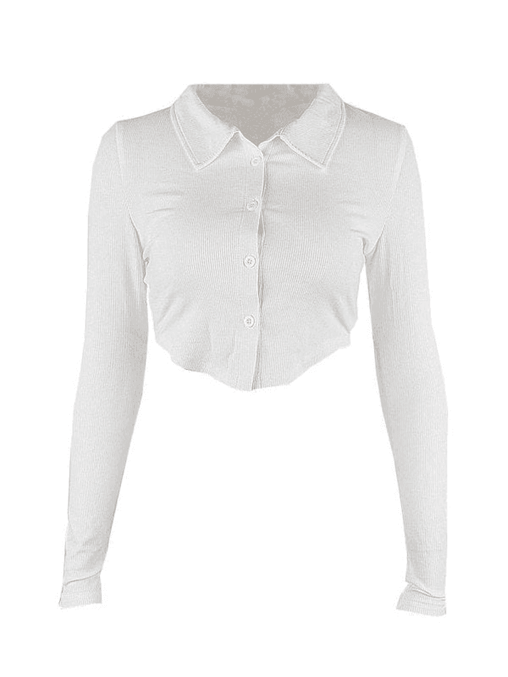 White Crop Long Sleeve Blouse - AnotherChill