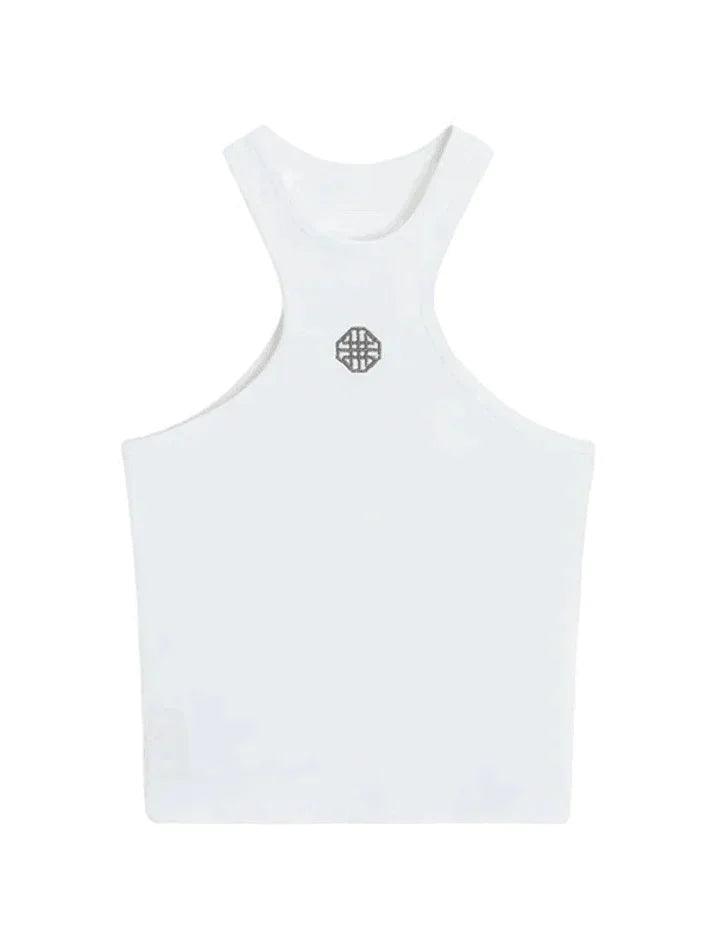 White Logo Ribbed Cropped Tank Top - AnotherChill