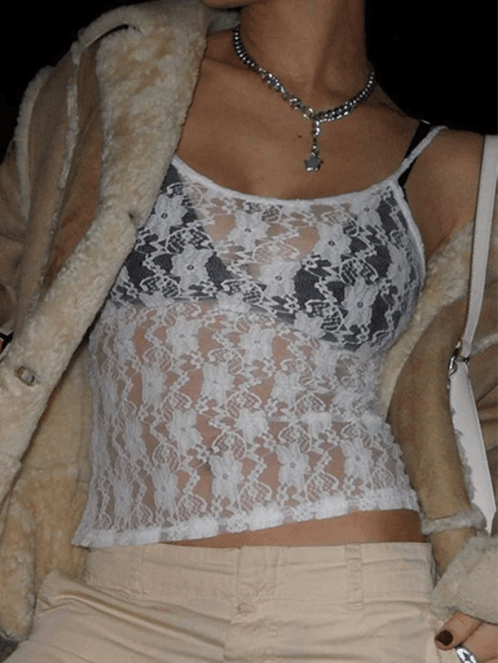 White Sheer Lace Crop Cami Top - AnotherChill