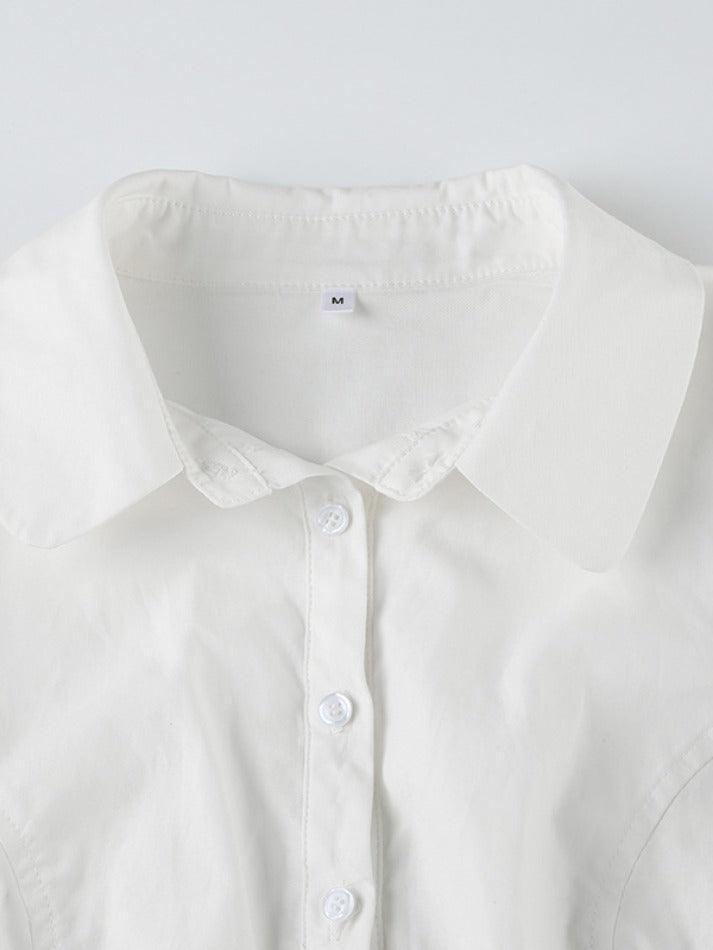 White Slim Waist Short Sleeves Shirts - AnotherChill