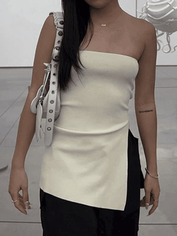 White Split Asymmetric Bandeau Top - AnotherChill