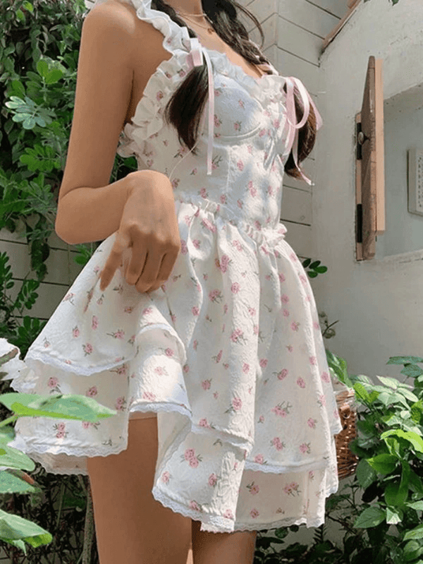 Wood Ear Floral Sling Mini Dresses - AnotherChill