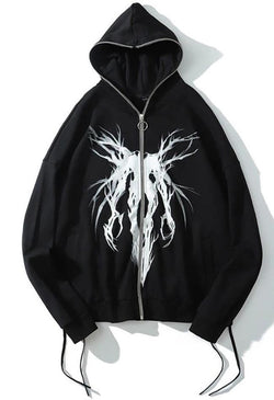 Zipper Gothic Print Oversized Hoodie - AnotherChill