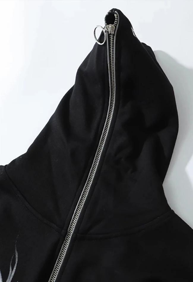 Zipper Gothic Print Oversized Hoodie - AnotherChill