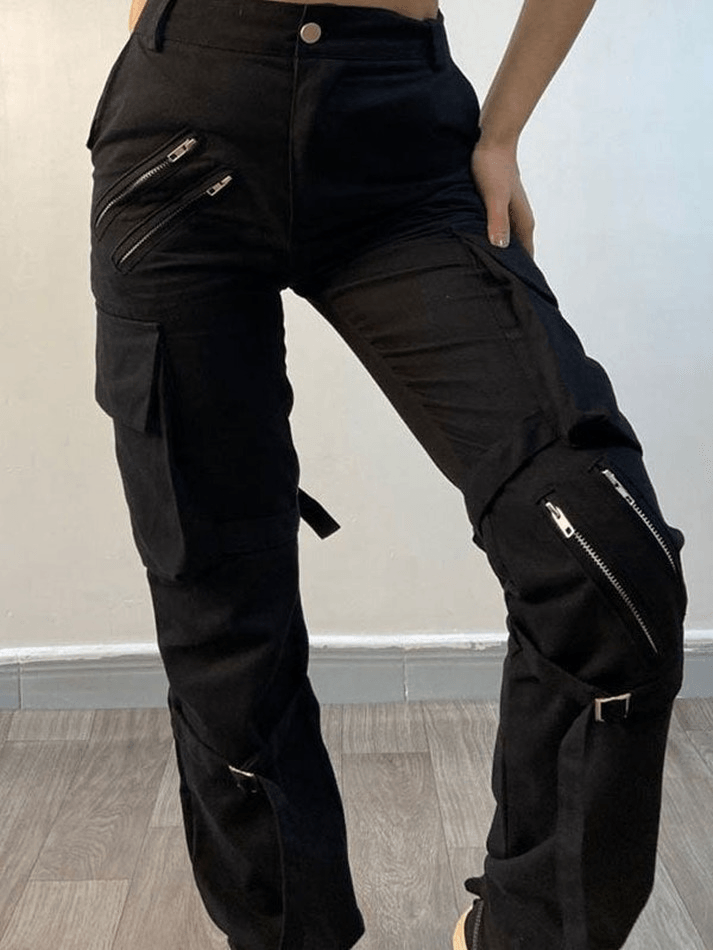 Zipper Strap Detail Cargo Pants - AnotherChill