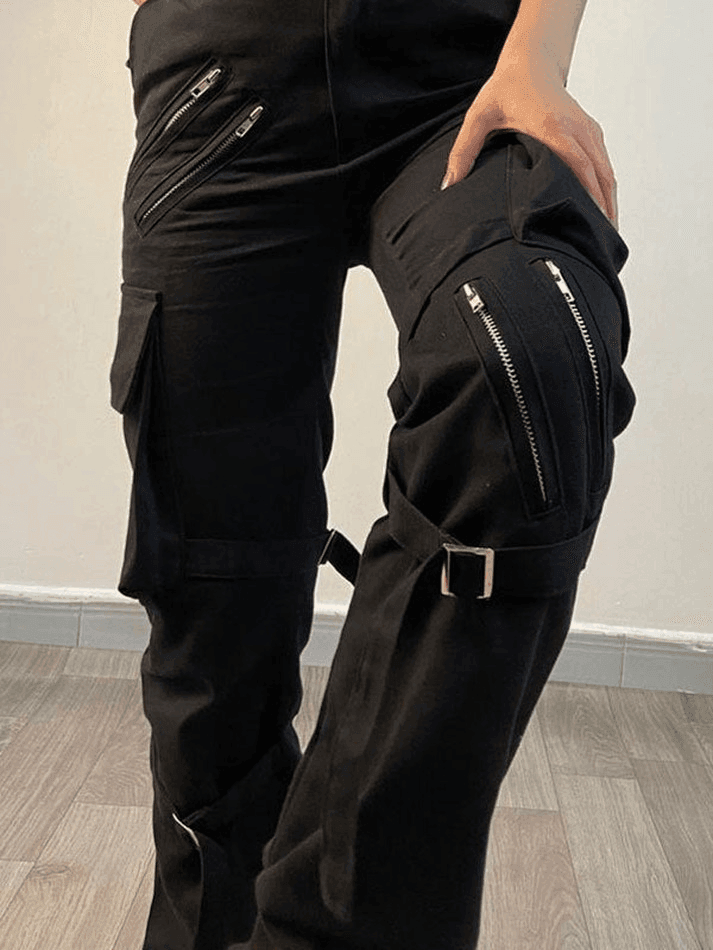 Zipper Strap Detail Cargo Pants - AnotherChill