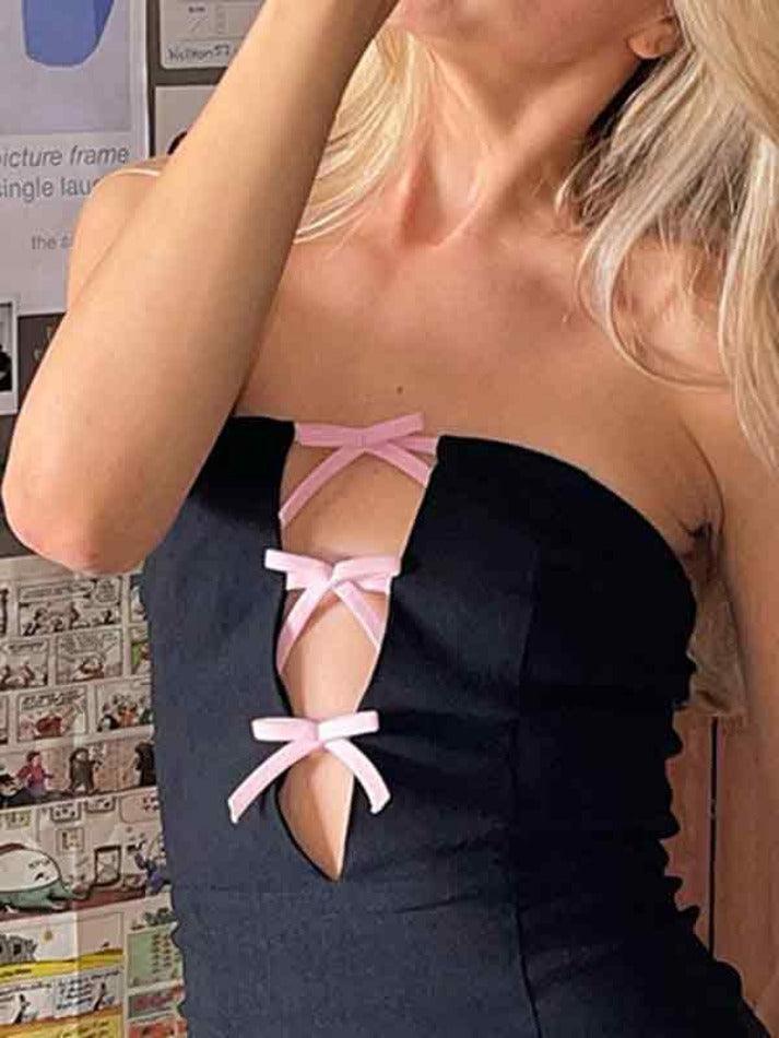 Cutout Bow Decor Wrap Hip Mini Dress - AnotherChill