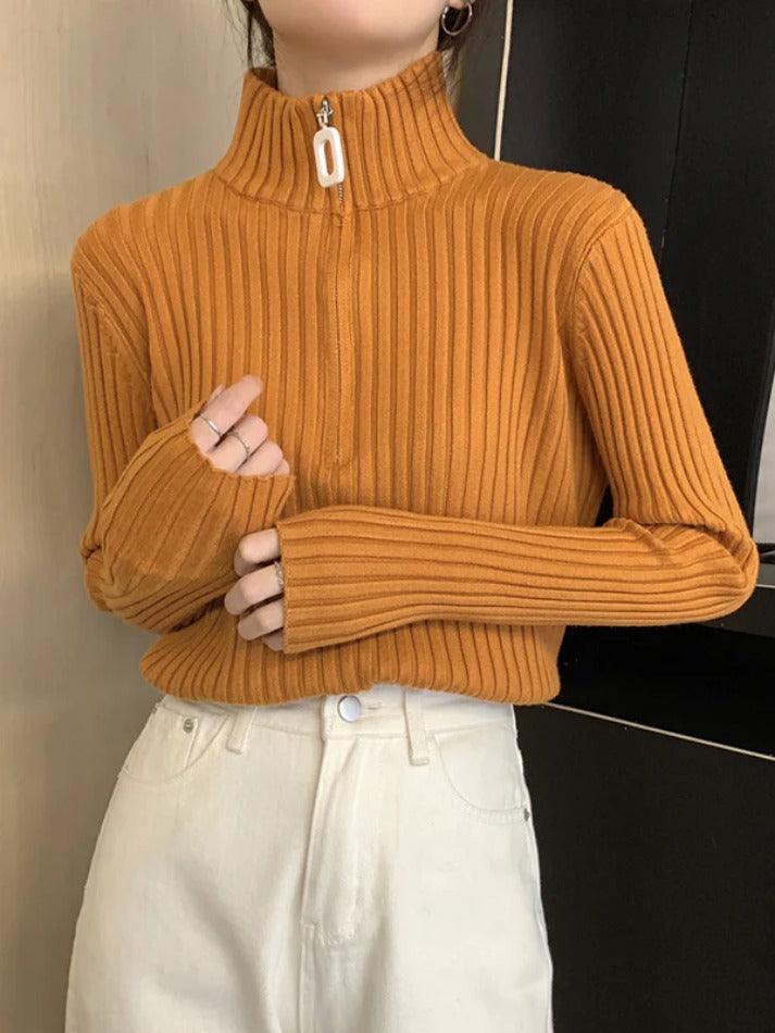 Solid Half Zip Ribbed Knit Sweater - AnotherChill