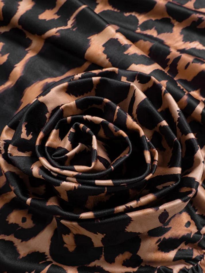 Snake Print Three Dimensional Flower Decor Bodycon Maxi Dress - AnotherChill