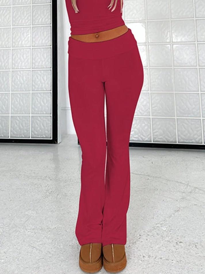 Solid High Rise Flare Leg Pants - AnotherChill