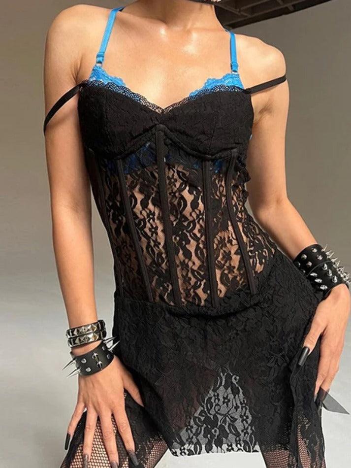 Lace Corset Irregular Hem Cami Mini Dress - AnotherChill