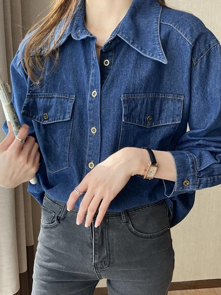 Wash Dual Pocket Denim Blouses&Shirts - AnotherChill