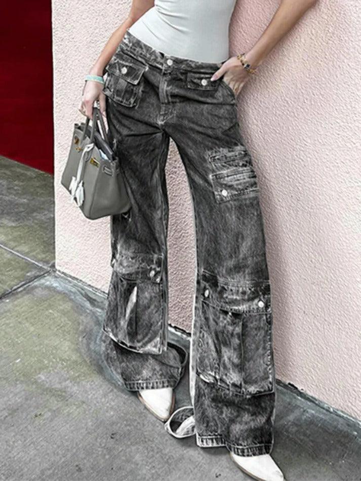 Distressed Multi Pocket Low Rise Cargo Jeans - AnotherChill