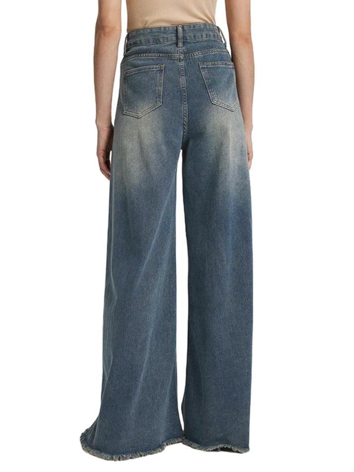 Vintage Frayed Wide Leg Boyfriend Jeans - AnotherChill