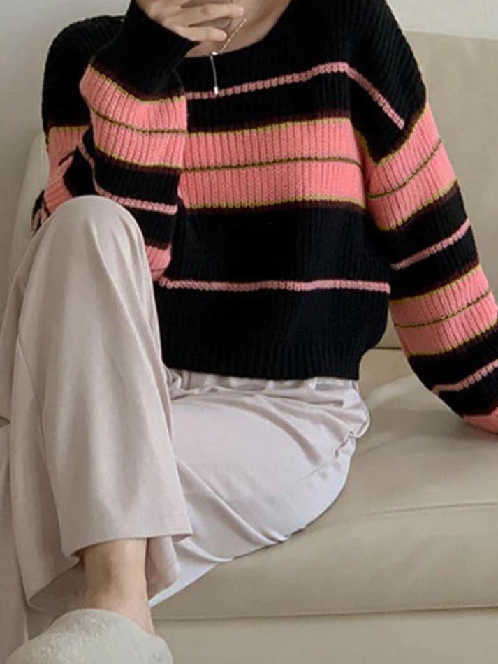 Stripe Splice Short Sweater - AnotherChill