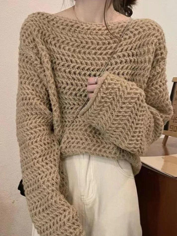 Solid Crochet Loose Knit Sweater - AnotherChill