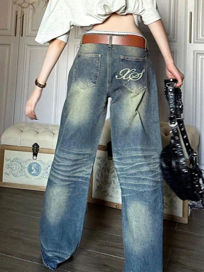 Vintage Wash Embroidery Boyfriend Jeans - AnotherChill